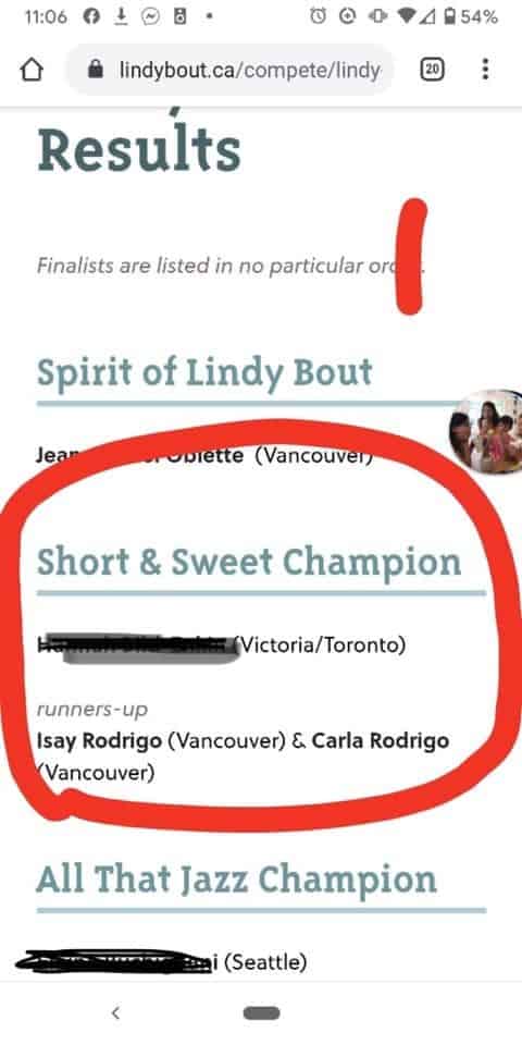 Lindy Bout Short & Sweet Champion 2020